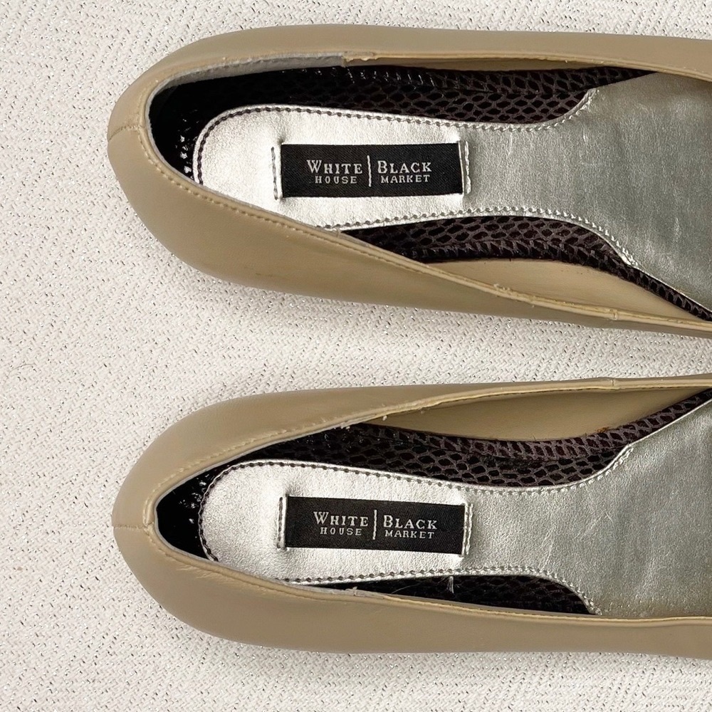 White House Black Market Tan Snakeskin Leather Pointy Toe Flats Shoes 8.5 - Picture 8 of 10